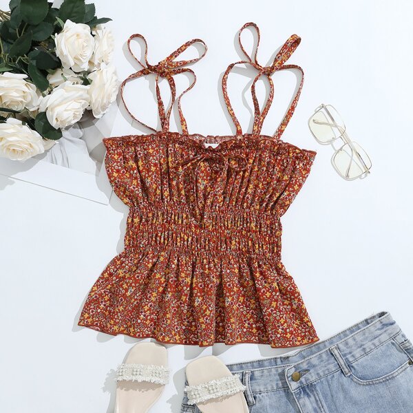 

Ditsy Floral Print Frill Trim Cami Top, Multicolor