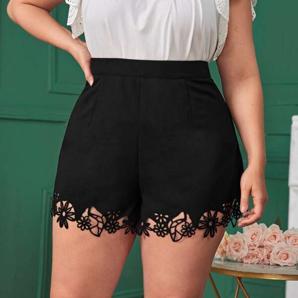 

Plus Laser Cut Hem Shorts, Black