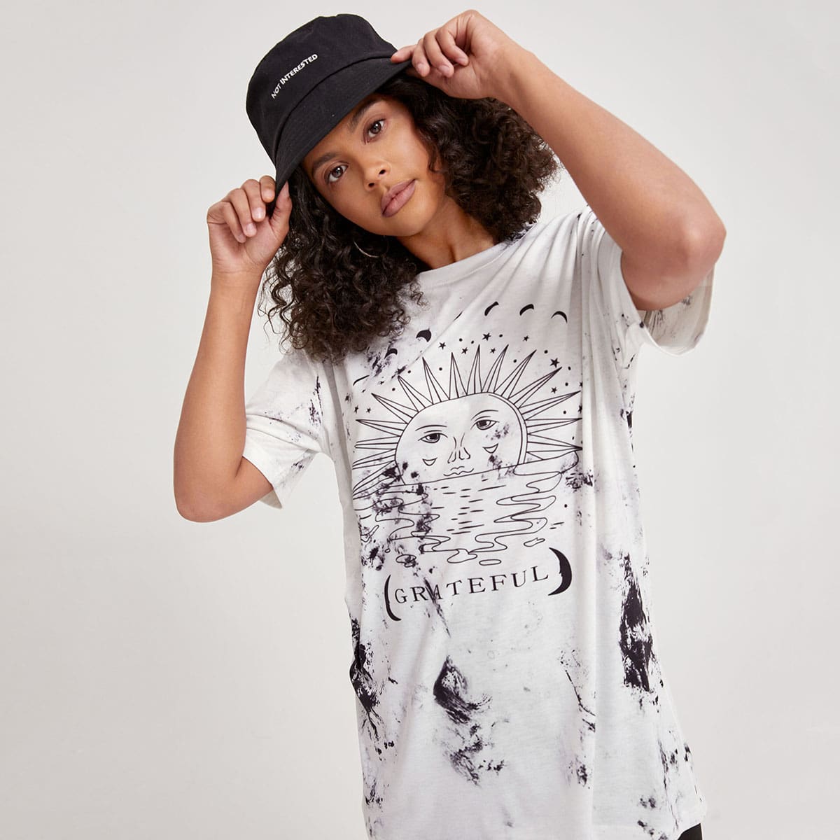 

Letter Sun Graphic Tie Dye Oversized Tee, White