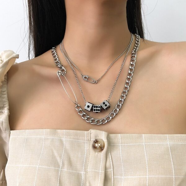 

Dice Decor Layered Necklace, Silver
