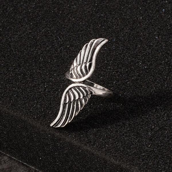 

Men Wing Decor Ring, Antique silver