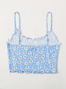 Soleia Cottagecore Lettuce Edge Daisy Floral Crop Cami Top - Baby Blue - View 2
