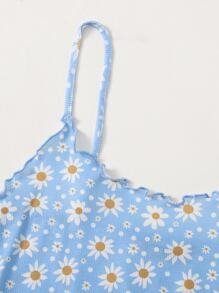 Soleia Cottagecore Lettuce Edge Daisy Floral Crop Cami Top - Baby Blue - View 5