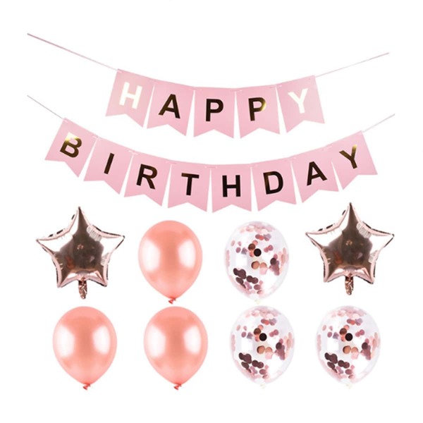 

21pcs Birthday Party Balloon & Pull Flag Set, Pink