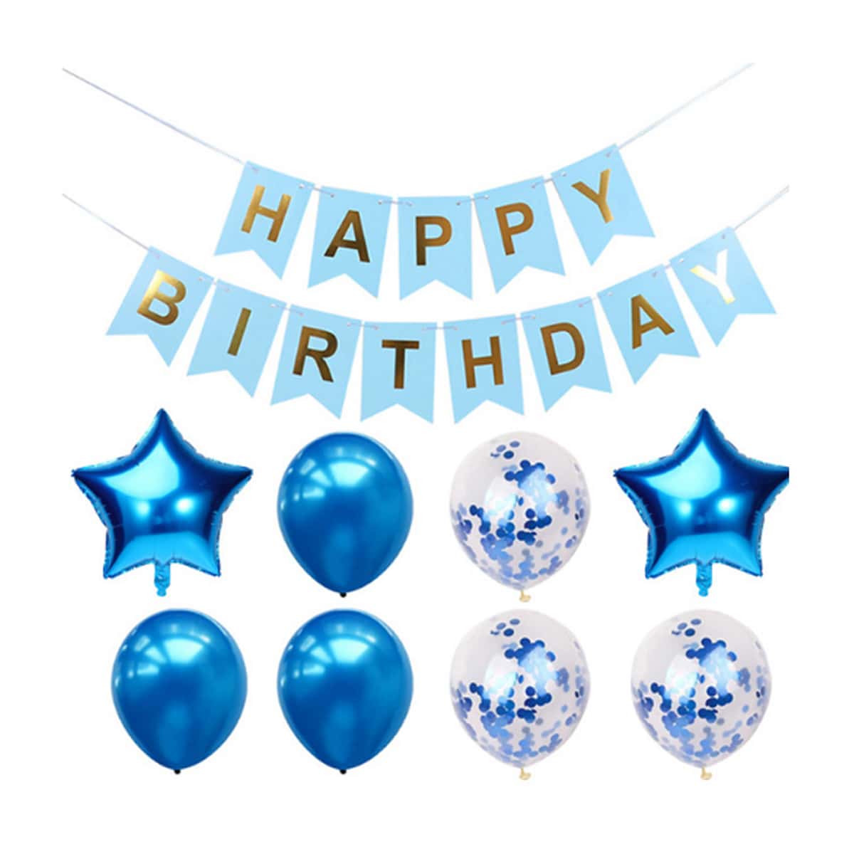 

21pcs Birthday Party Balloon & Pull Flag Set, Blue