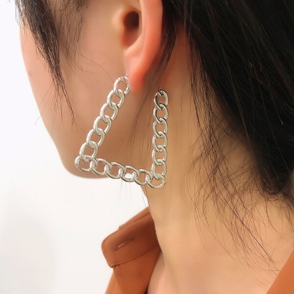 

Chain Design Hoop Earrings, Silver