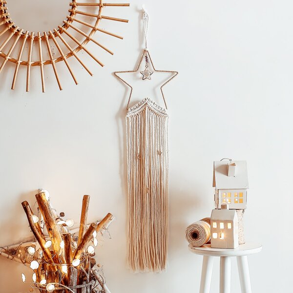 

1pc Braided Star Wall Hanging, Beige