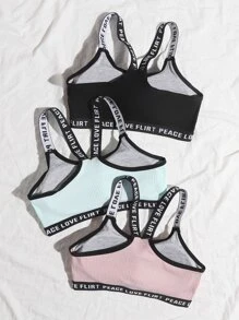 Conjunto deportivo de 3 piezas de sujetadores de cinta de letra acanalada para yoga - Multicolor - Ver 2