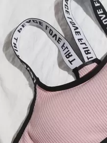 Conjunto deportivo de 3 piezas de sujetadores de cinta de letra acanalada para yoga - Multicolor - Ver 3