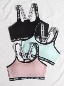 Conjunto deportivo de 3 piezas de sujetadores de cinta de letra acanalada para yoga - Multicolor - Ver 5