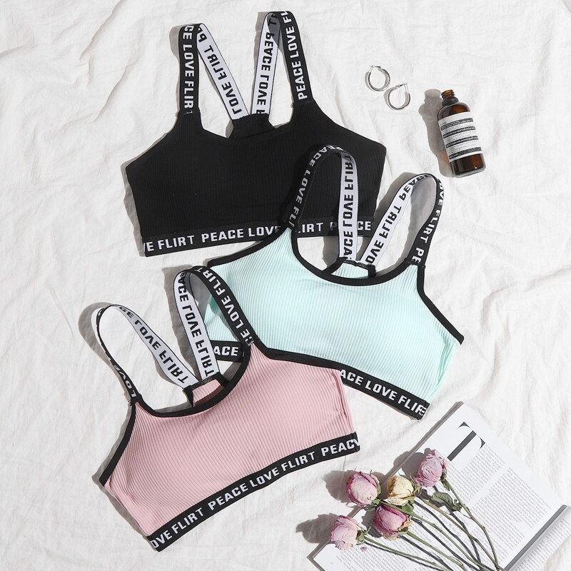 

3pack Rib Letter Tape Bra Set, Multicolor