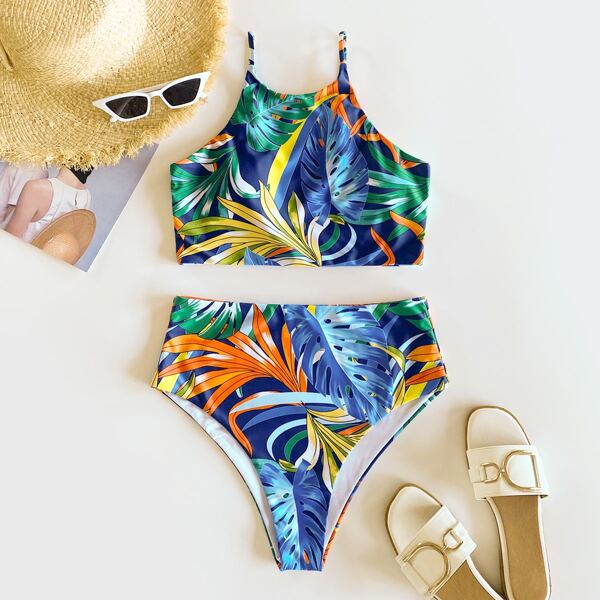 

Tropical High Waisted Bikini Swimsuit, Multicolor