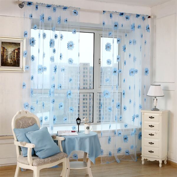 

Sunflower Print Single Panel Curtain, Blue