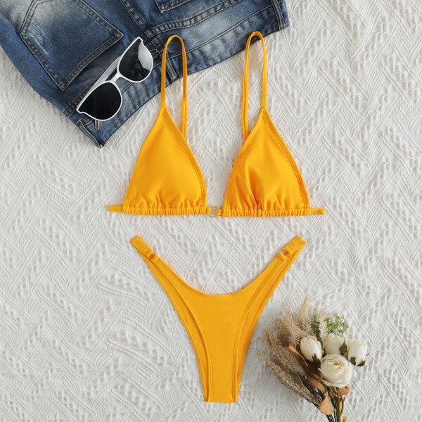 

Triangle High Cut Bikini Swimsuit, Yellow