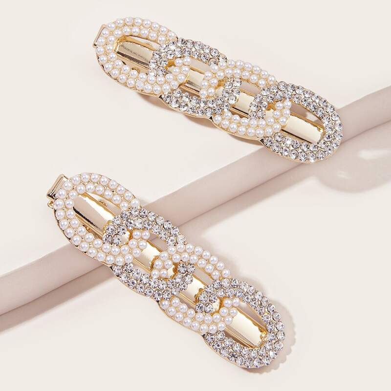 

2pcs Rhinestone Decor Hair Clip, Multicolor