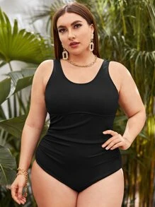 SHEIN Swim Curve Plus Rib Ruched One Piece Swimsuit