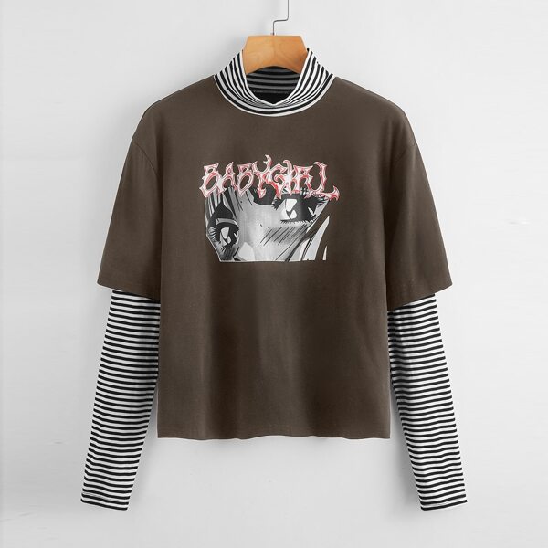 

Plus Striped Letter Graphic Combo Tee, Chocolate brown