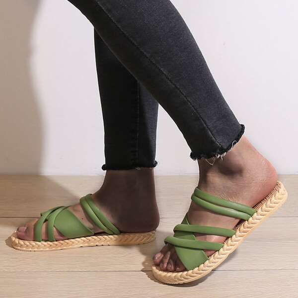 

Strappy Two Way Wear Slides, Green