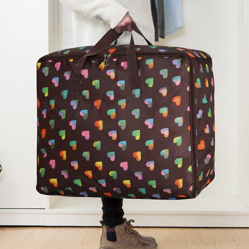 

Heart Print Quilt Storage Bag, Coffee brown