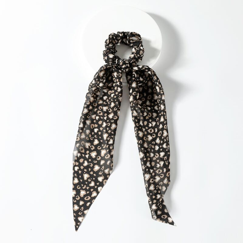 

Leopard Print Scrunchie Scarf, Black
