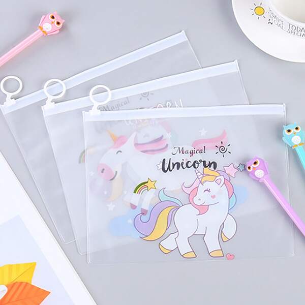 

1pc Unicorn Print Random File Pocket, Clear