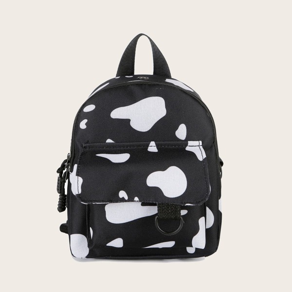 

Cow Pattern Pocket Front Backpack, Black