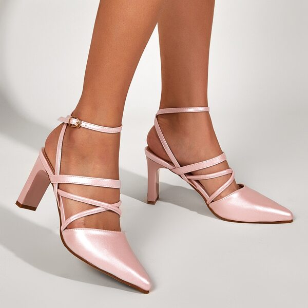 

Point Toe Mid Heeled Strappy Pumps, Pink