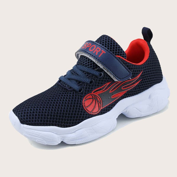 

Boys Fire & Ball Pattern Mesh Chunky Sneakers, Navy blue