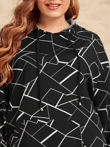 Mulvari Plus Pouch Pocket Geo Print Hoodie & Pants Set - Black - View 4