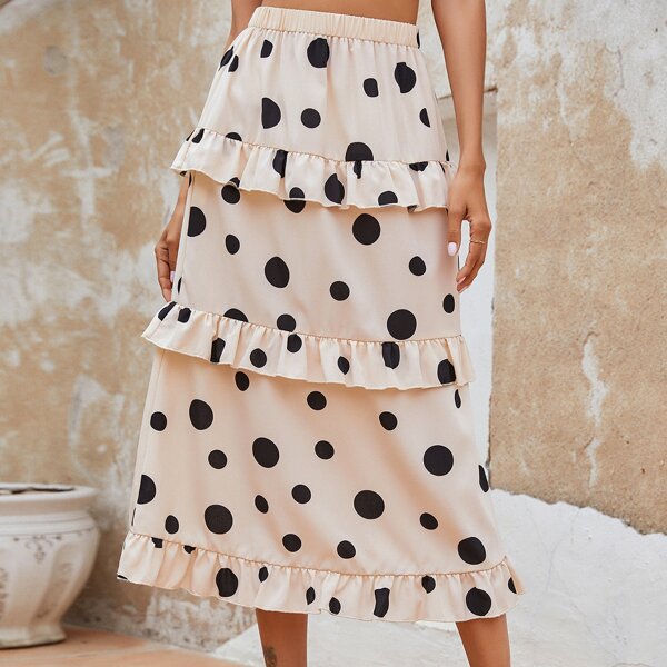 

Polka Dot Ruffle Layered Skirt, Apricot