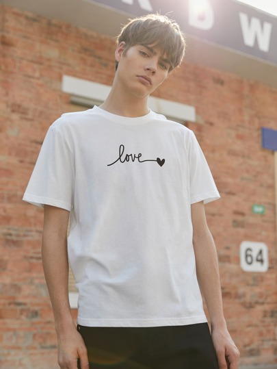 Guys Letter And Heart Print Tee