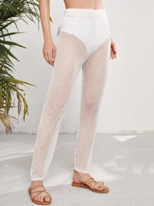 Sheer Crochet Beach Pants - White - View 1