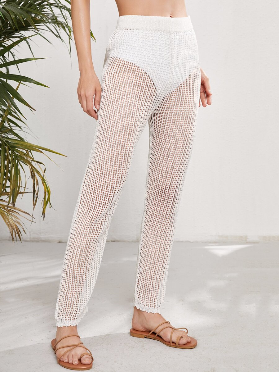 Sheer Crochet Beach Pants - White - View 1