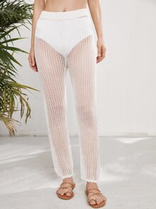Sheer Crochet Beach Pants - White - View 4