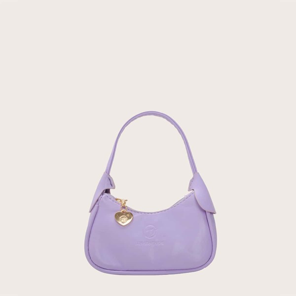 

Girls Metal Heart Charm Satchel Bag, Purple
