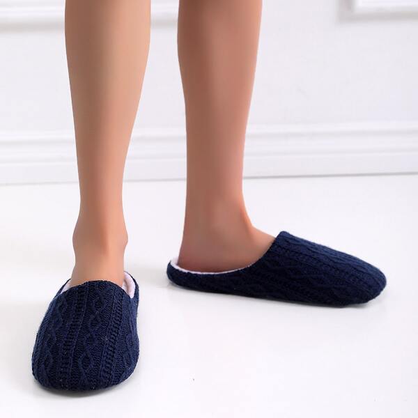 

Round Toe Knit Bedroom Slippers, Navy blue