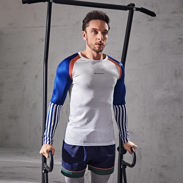 

Men Color-block Stripe Raglan Sleeve Sports Tee, White