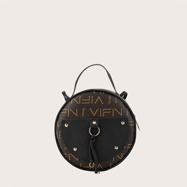 

Girls Letter Graphic Circle Bag, Chocolate brown