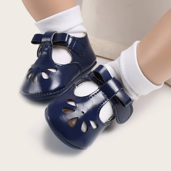 

Baby Girl Bow Decor Cut-out Flats, Navy blue