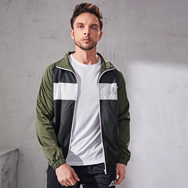 

Men Zip Up Color Block Sports Jacket, Multicolor