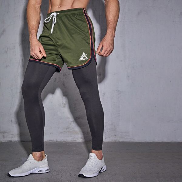 

Men 2 In 1 Drawstring Waist Sport Tights, Multicolor