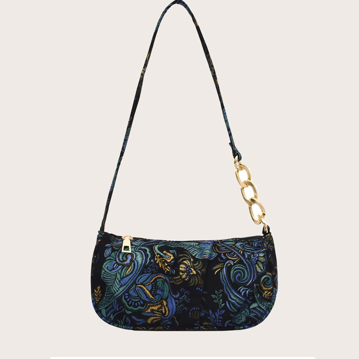

Flower Pattern Baguette Bag, Blue
