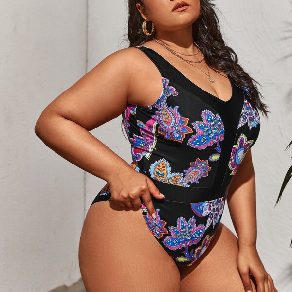 

Plus Floral One Piece Swimsuit, Multicolor