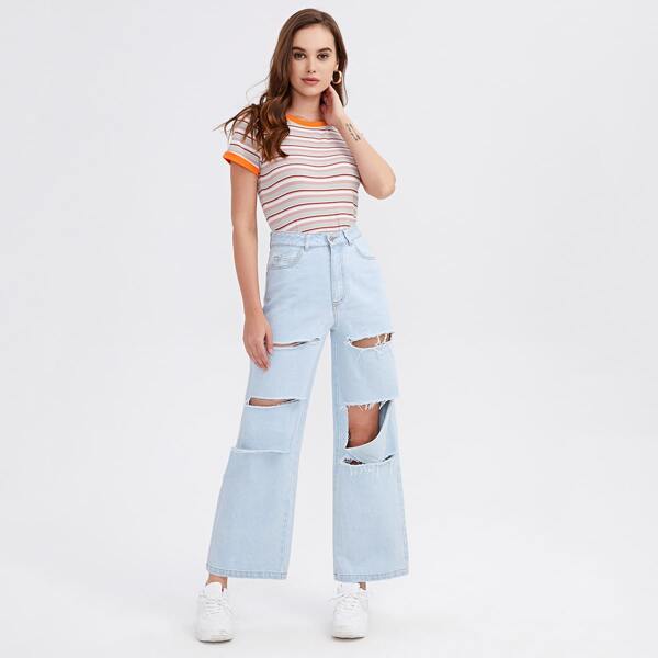

Ripped Wide Leg Jeans, Light wash