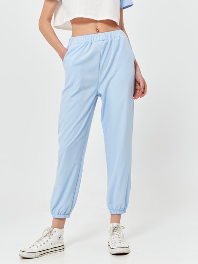 Elastic Waist Solid Joggers