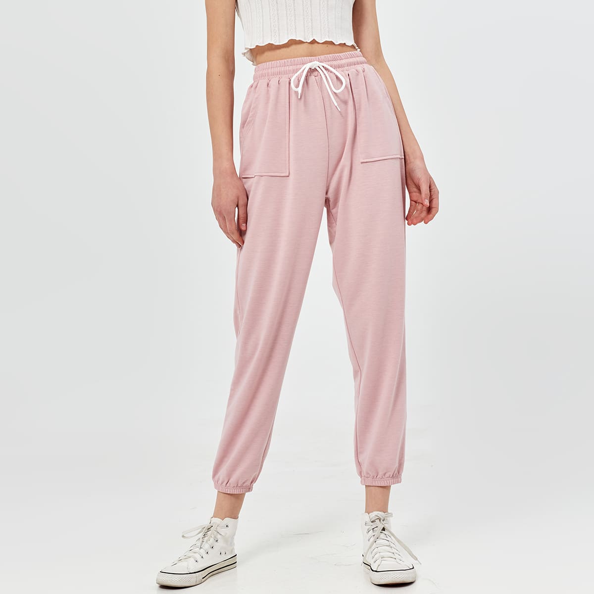 

Slant Pocket Drawstring Sweatpants, Baby pink