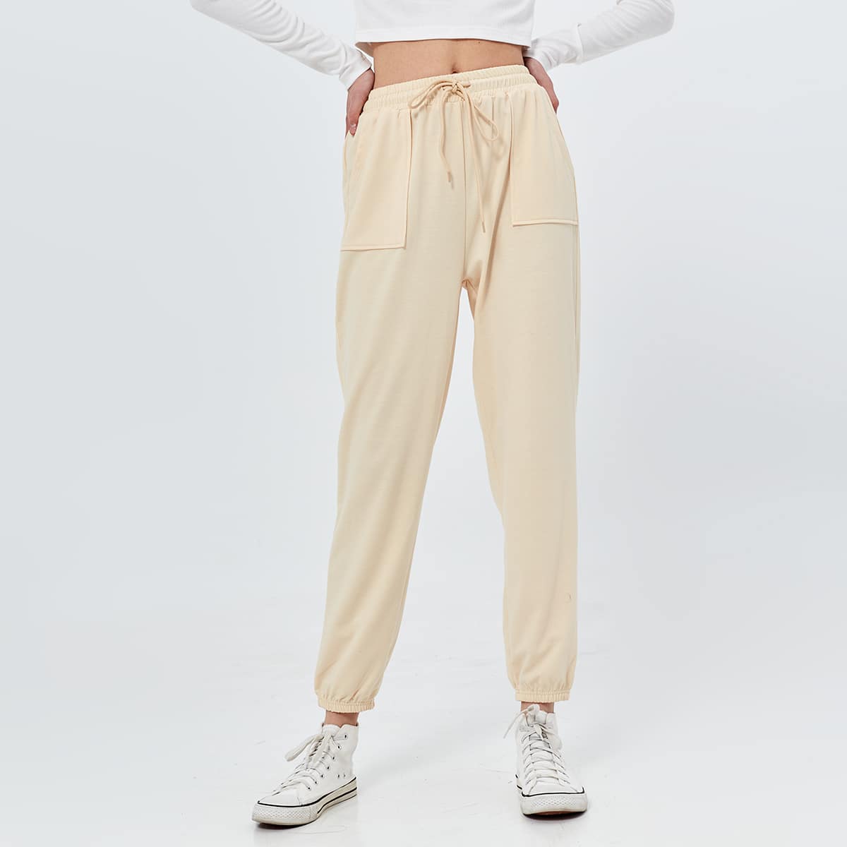 

Slant Pocket Drawstring Sweatpants, Beige