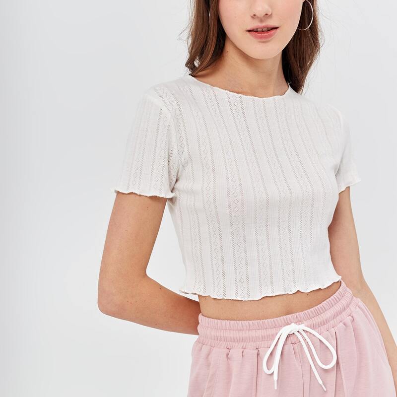 

Pointelle Crop Tee, White
