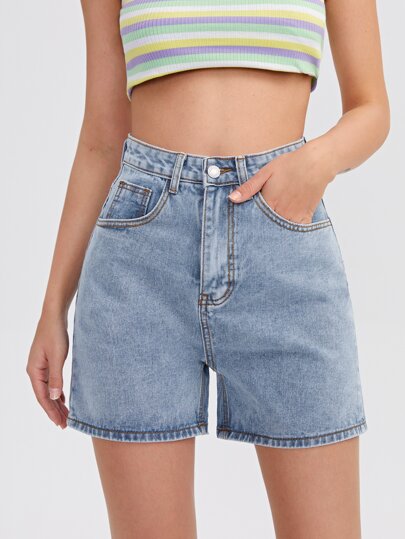 SHEIN EZwear 直筒纯色牛仔短裤