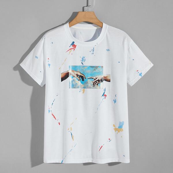

Men Sky And Hand Print Tee, White